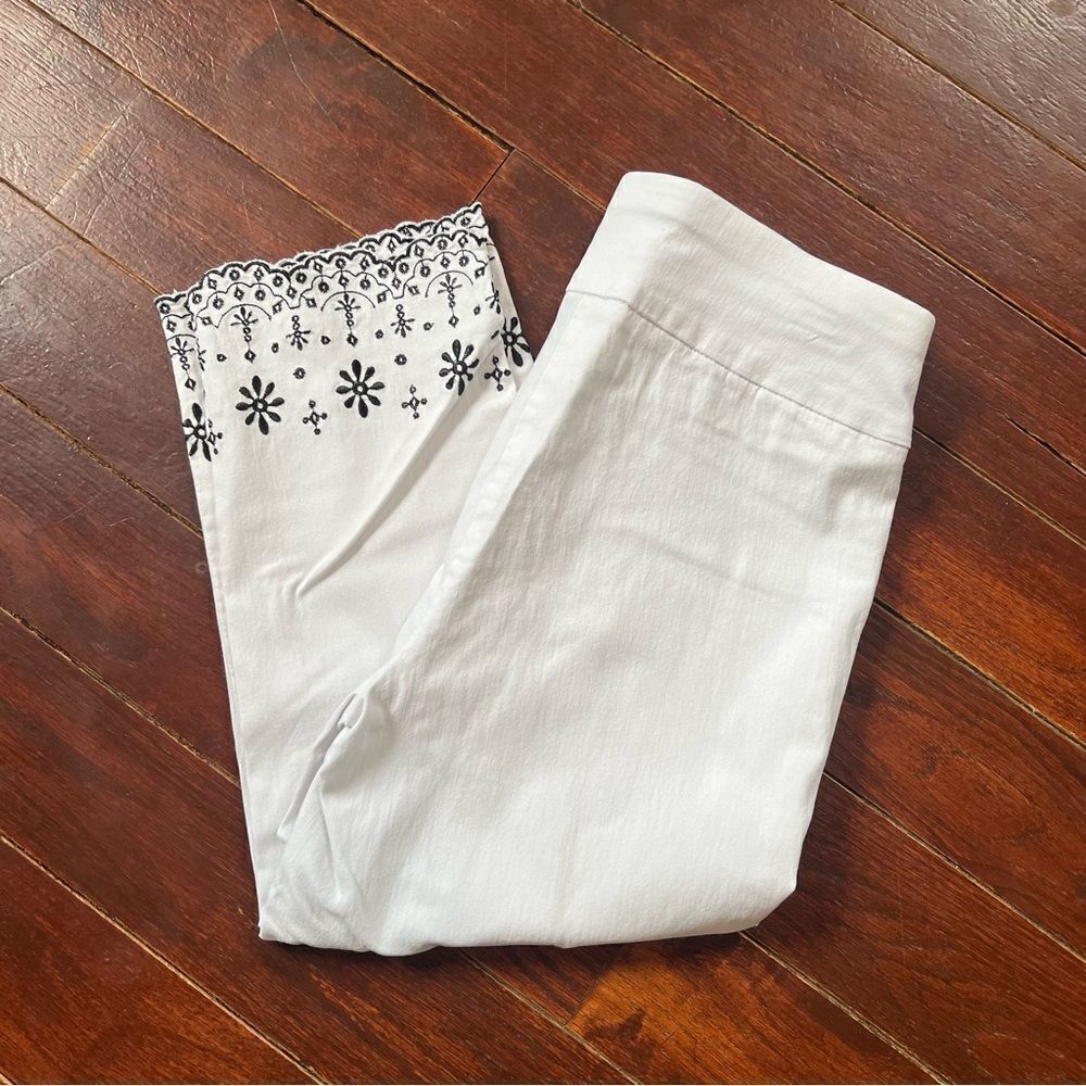 Counterparts Black and White Embroidered Capris